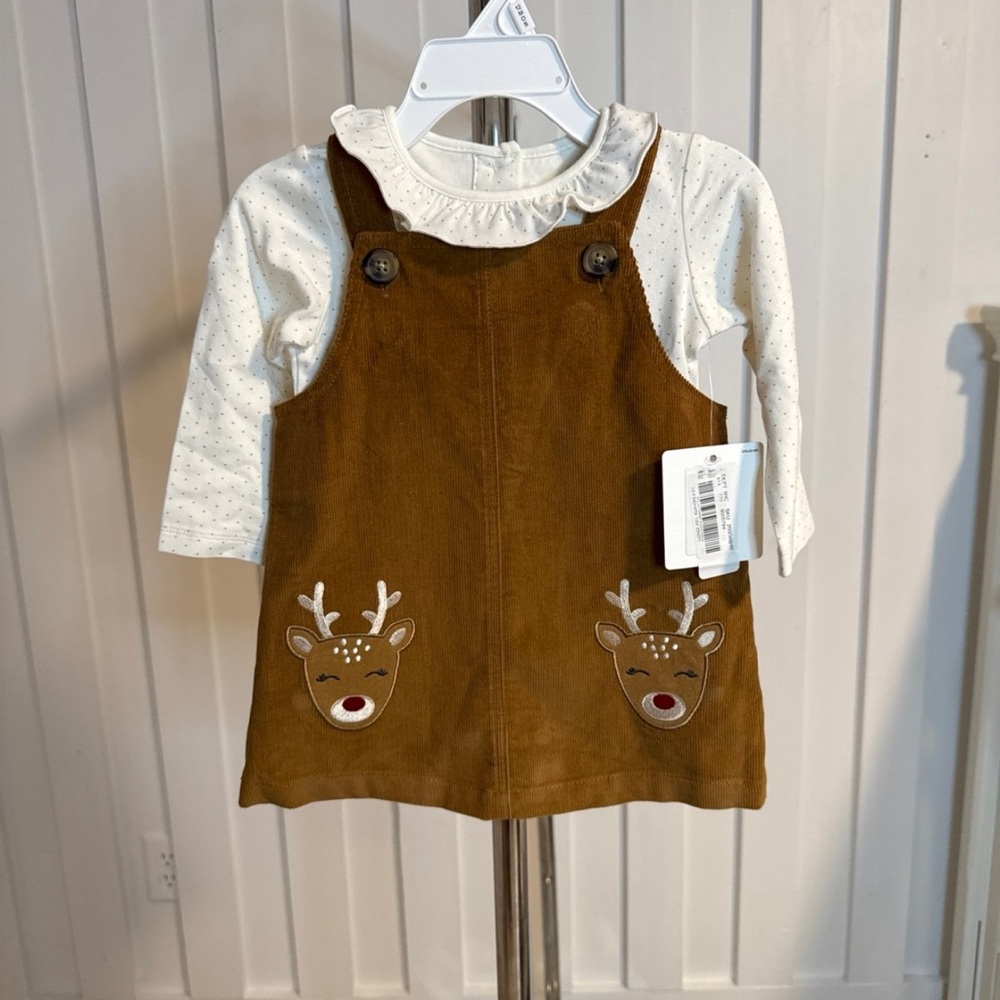 Starting Out Brown Corduroy Reindeer Dress NWT